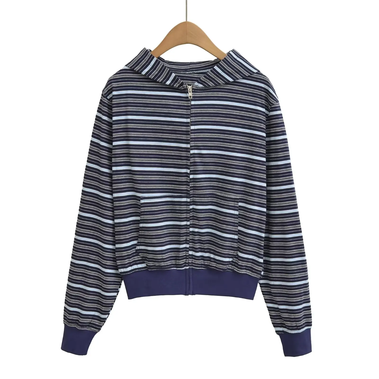 Sudadera con capucha Retro a rayas con cremallera para mujer, chaqueta informal holgada para chica perezosa, sudadera cómoda de nuevo estilo para otoño, prendas de vestir exteriores