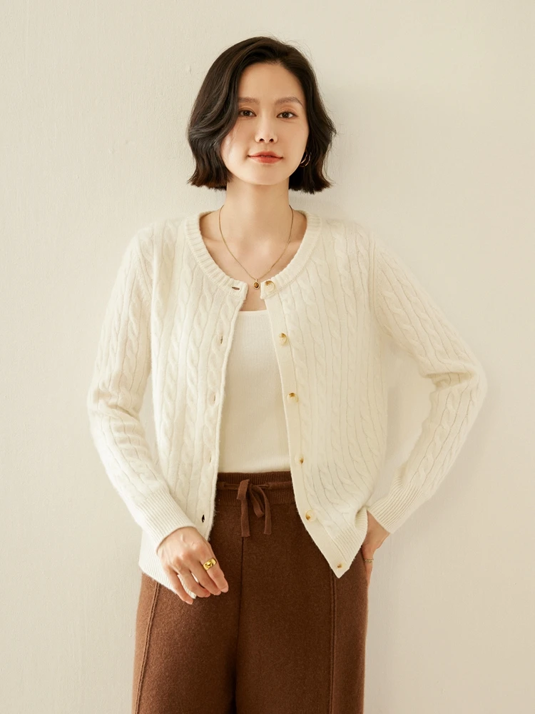 Herbst Winter Oansatz Strickjacke Kabel Stich frauen Warme Gnade Weichen Komfort 100% Kaschmir Gestrickte Pullover Grundlegende Kleidung Tops