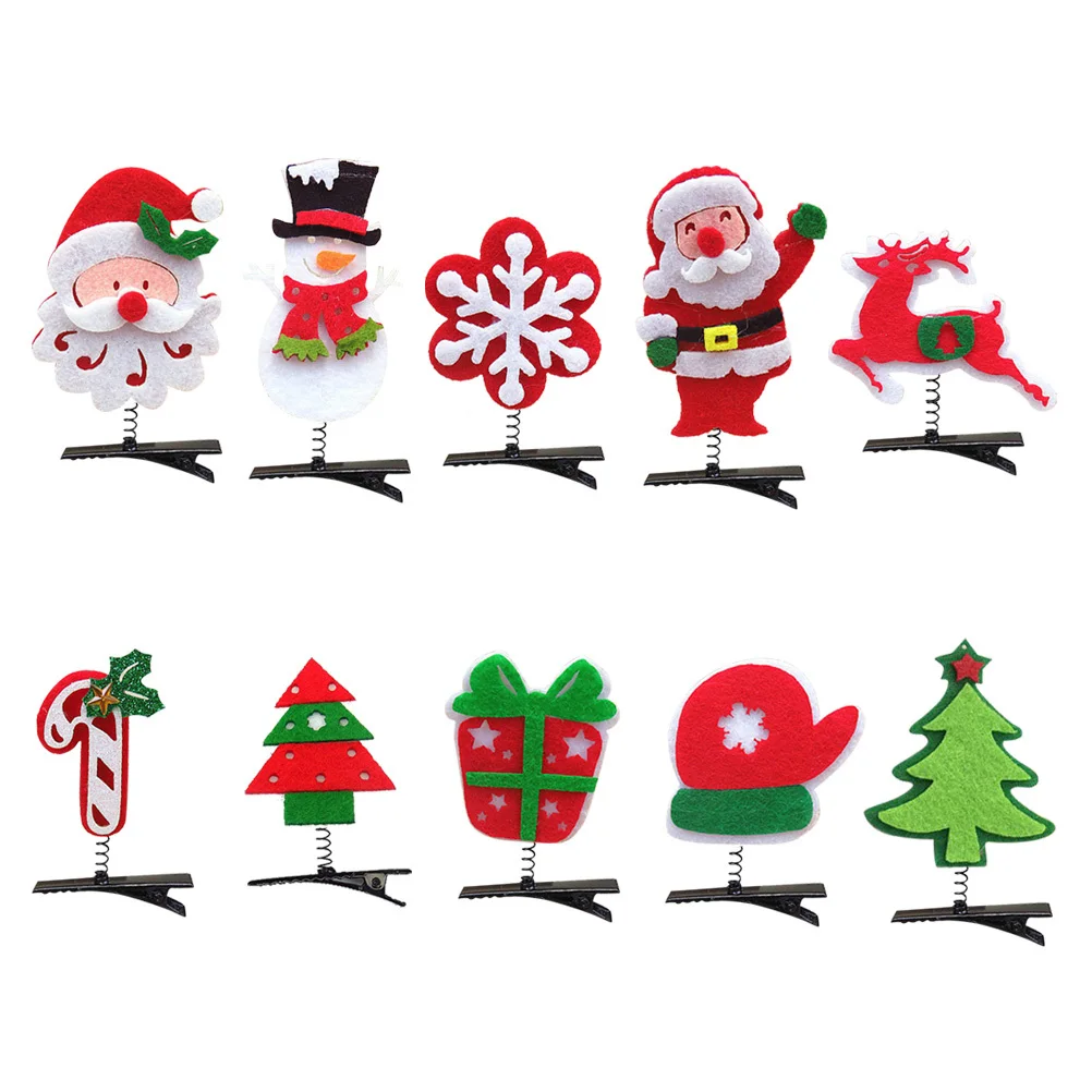 

10Pcs Cartoon Hair Clips Christmas Hairpins for Kids Girls Holiday Party Decorations Bright Cute Xmas Barrettes Hair Accessories