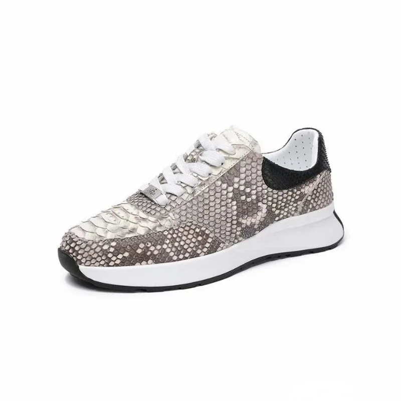 Snake Skin Sneakers Men's Genuine Leather Soft Lightweight Sports Leisure Shoes High-end Luxury Fashion Lace-Up Men Casual Shoes