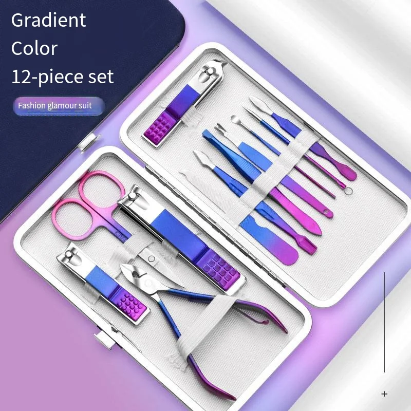 Colorful Stainless Steel 7-15 Piece Beauty Nail and Eyebrow Repair Set Manicure Set Nail Clippers