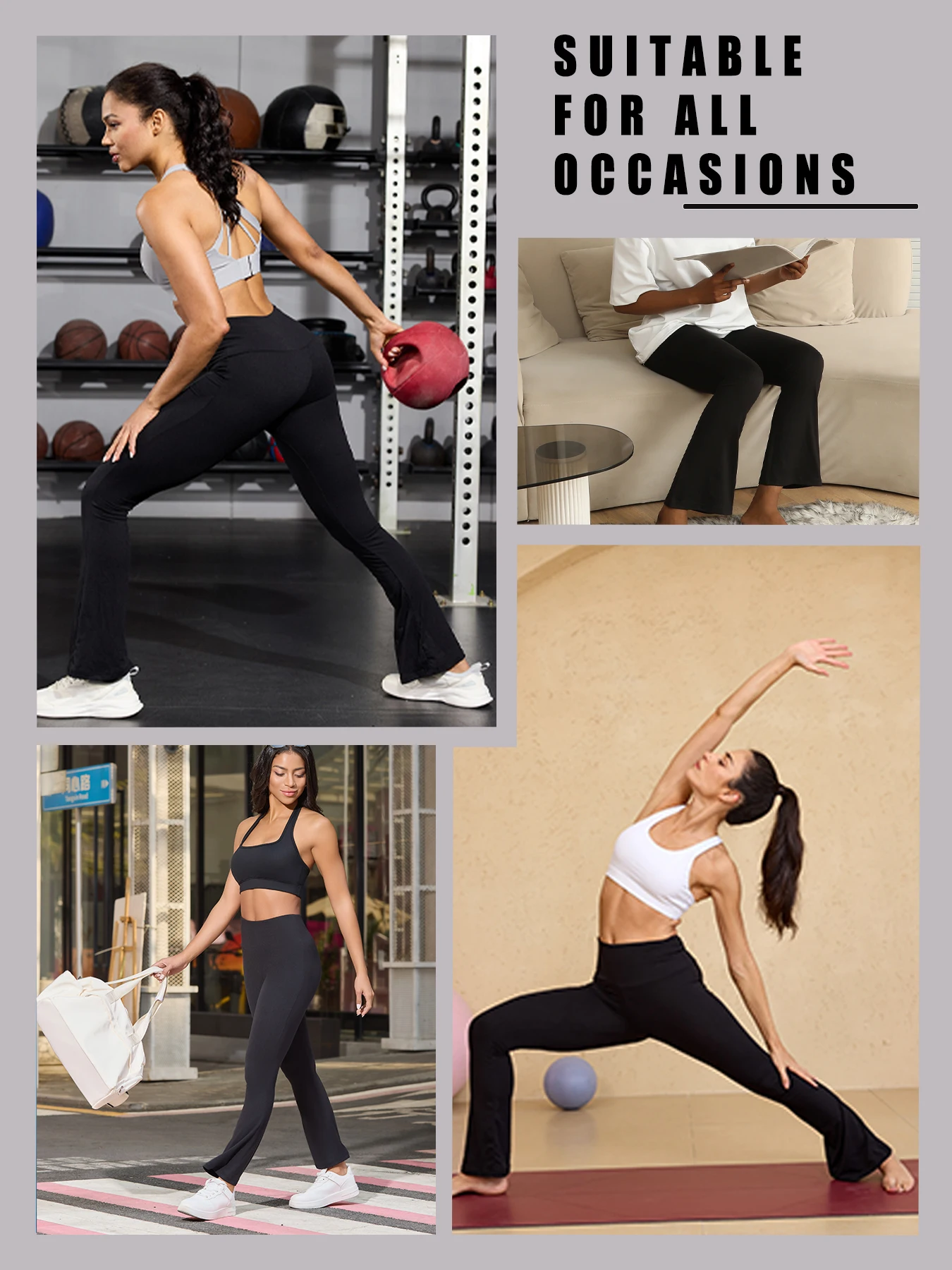 3 Pack Women's Super Soft Flare Pants High Waisted Tummy Control Workout Yoga Push Up Gym Fitness Long Leggings Bell Bottoms