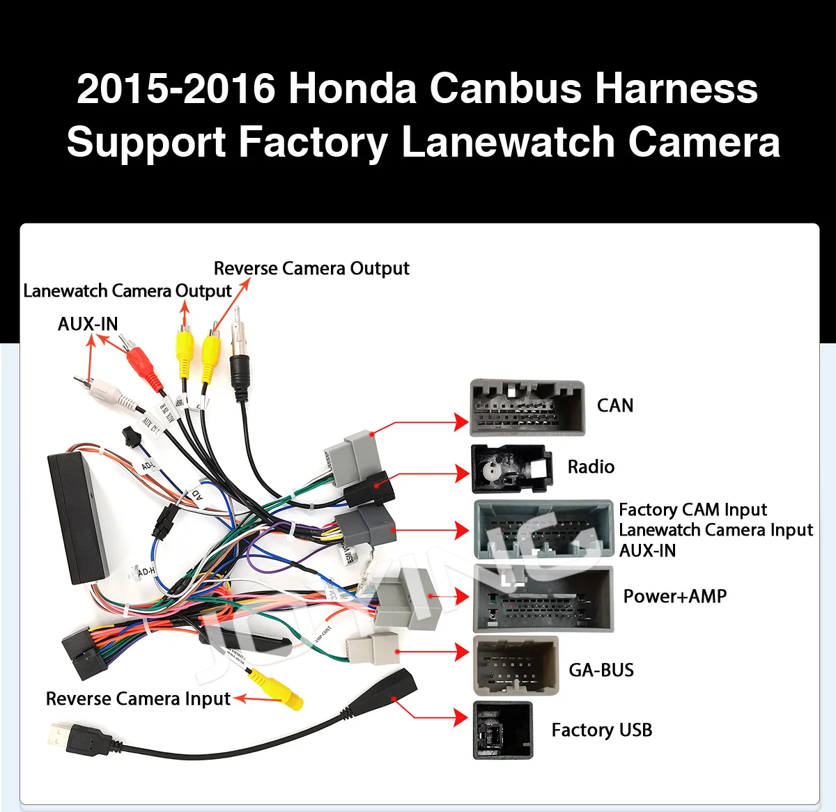 

JOYING 20pin Car Stereo Wiring harness Steering Wheel Adaptor Plug For 2015-2016 Honda CRV With Canbus