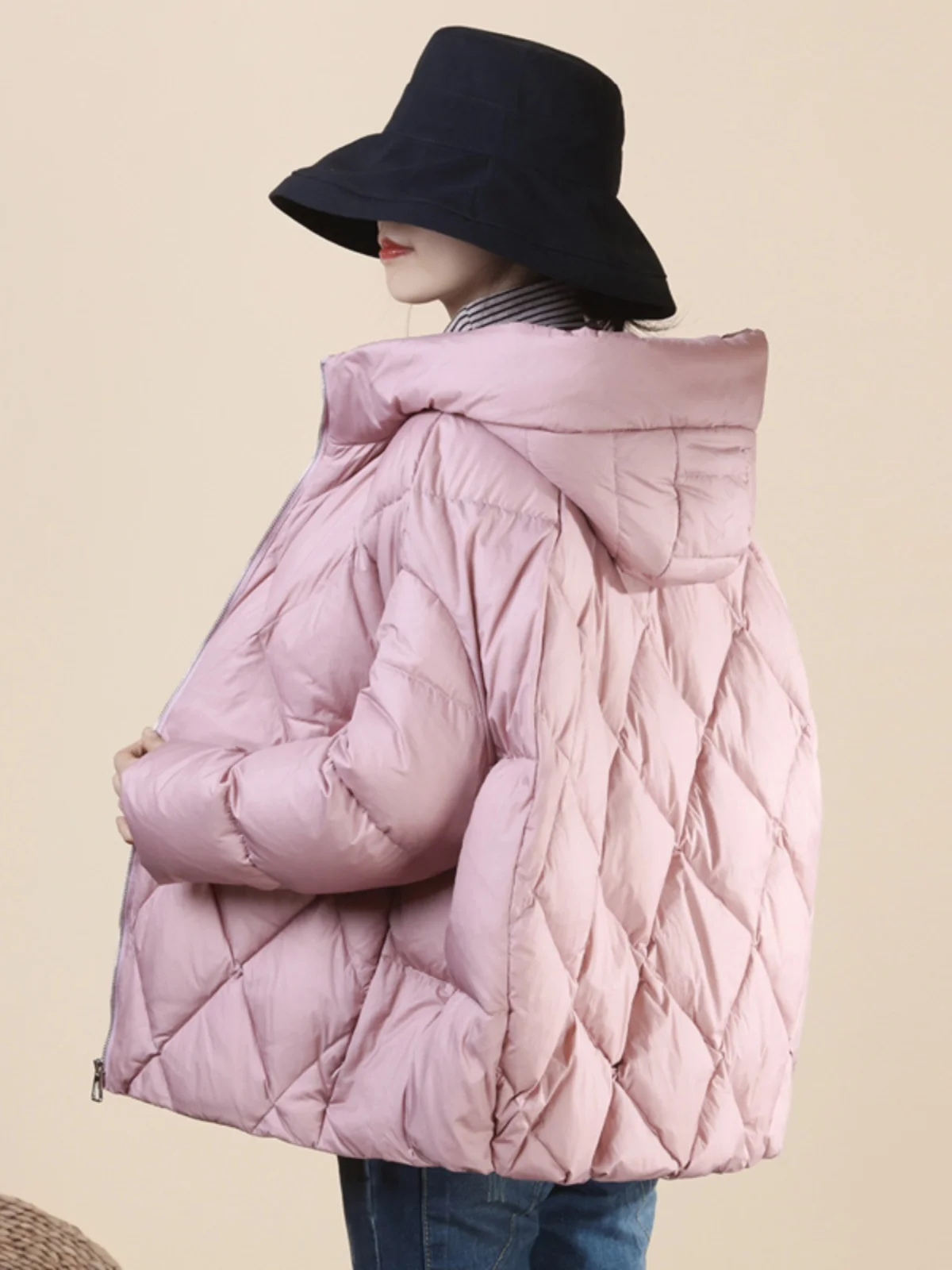 Automne hiver nouveau rétro artistique blanc Du vers le bas chaud léger à capuche a-ligne ort femmes Jaet Faionable manteau d'hiver