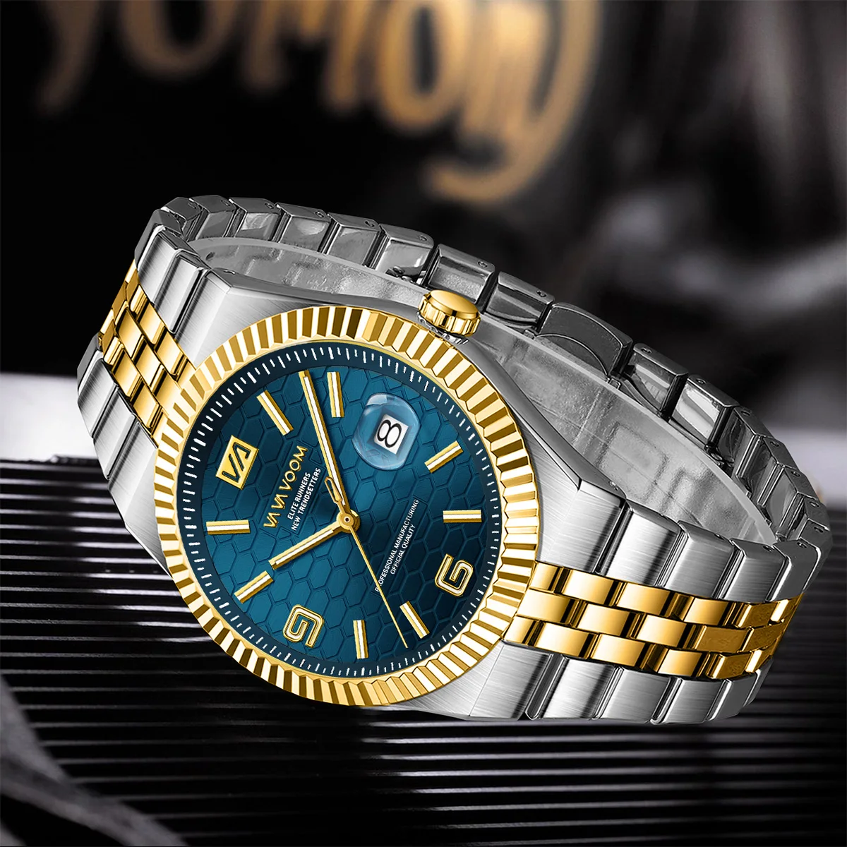 2025 novos relógios masculinos lindo azul ouro 40mm relógio clássico de aço inoxidável série mergulho waterdrop calendário relógio de quartzo para homem