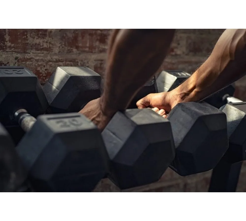 دمبل سداسي مغلف بالمطاط، مقبض معدني مضاد للانزلاق لتمارين صالة الألعاب الرياضية المنزلية، متوفر بمقاسات متعددة