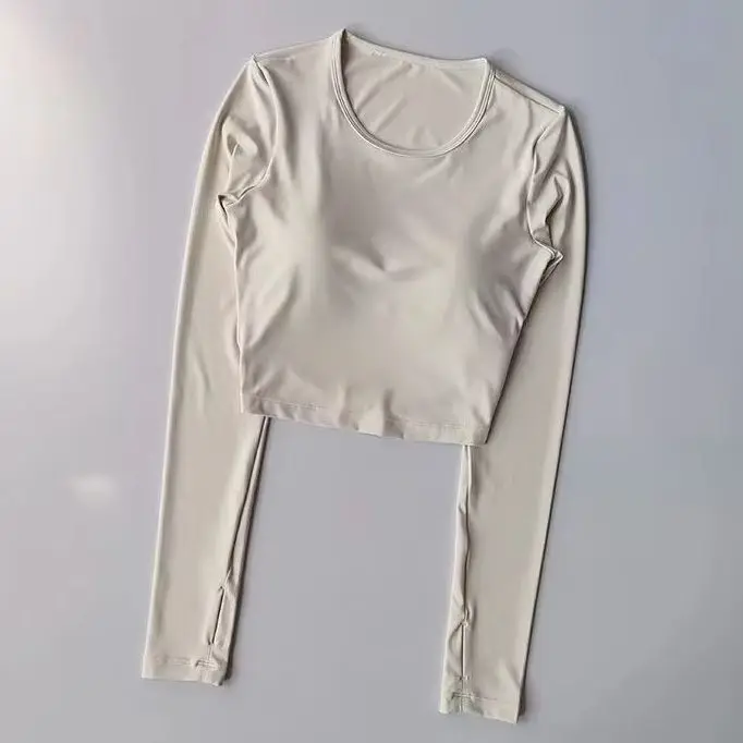 Women Hollow Back Yoga Long Sleeve Top With Built In Bra Tight Slim Fit Elastic Fitness Sports Shirt For Workout Pilates Running