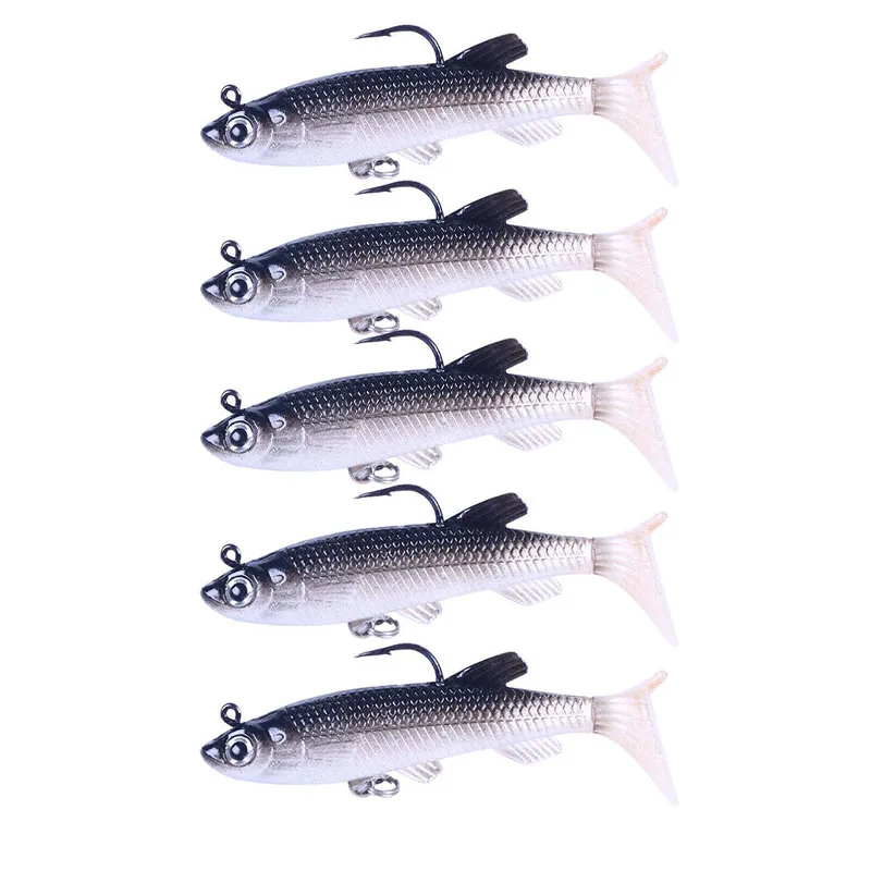 5PCS/Lot  Jig Hook Silicone Soft Bait Set 14g 8cm Fishing Wobblers T Tail Artificial Silicone Bait for Pike Bass Lure Tackle