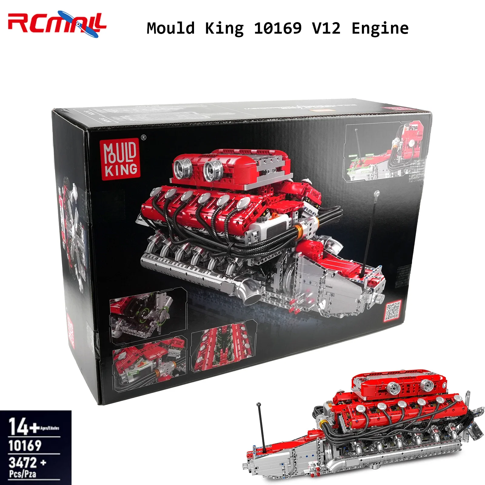ตัวต่อ Mould King 10169 เครื่องยนต์ V12 ชุดประกอบของเล่น ตัวต่อแบบมีมอเตอร์ไฟฟ้า ชุดอิฐประกอบ รุ่นเครื่องยนต์รถยนต์ 12 สูบ