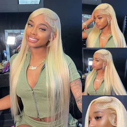 Peluca Frontal de encaje Rubio liso de 220 de densidad 613 Hd pelucas de cabello humano brasileño 13x6 para mujeres peluca Frontal de encaje de color 13x4