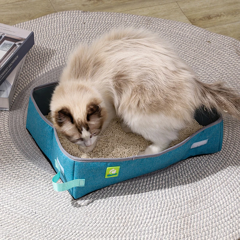 

Semi-Enclosed Folding Cat Litter Box Portable Waterproof Oxford Cloth Cat Open Toilet Pet Supplies Kitten Large Litter Box