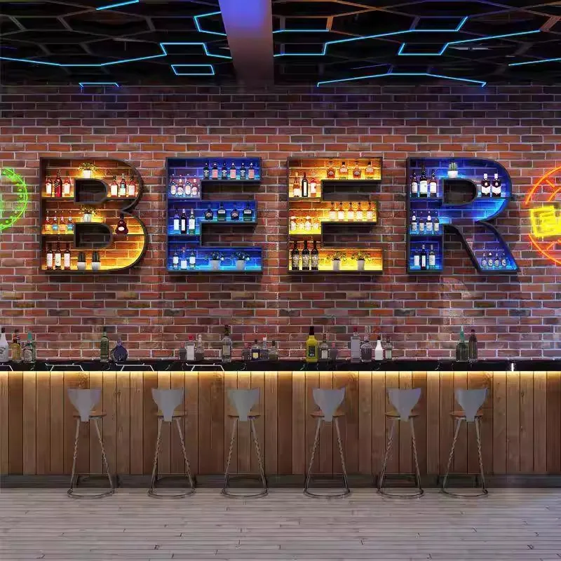Z@*Iron Wall Wine Rack Creative Hair Letter LCV Bar Design Home Furniture 20-29 Bottle Capacity Restaurant Decorative