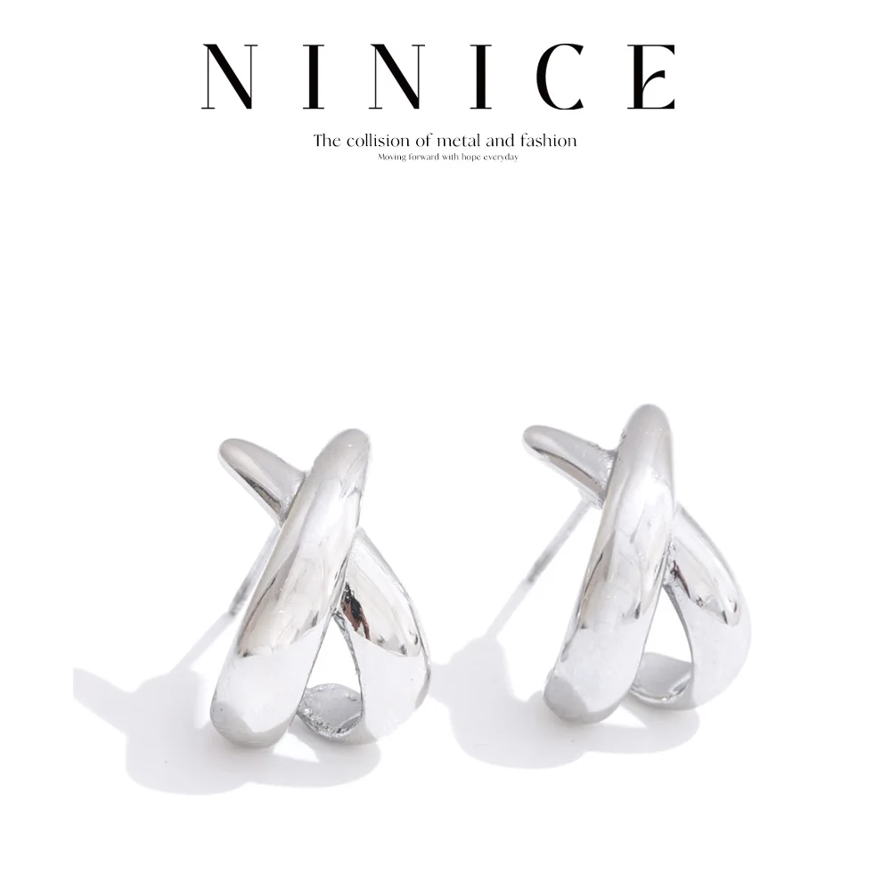 NiNice Stainless Steel Earrings Choice Jewelry X-shaped Fashionable Design Simple PVD Plating Unique Personality Gifts Wholesale