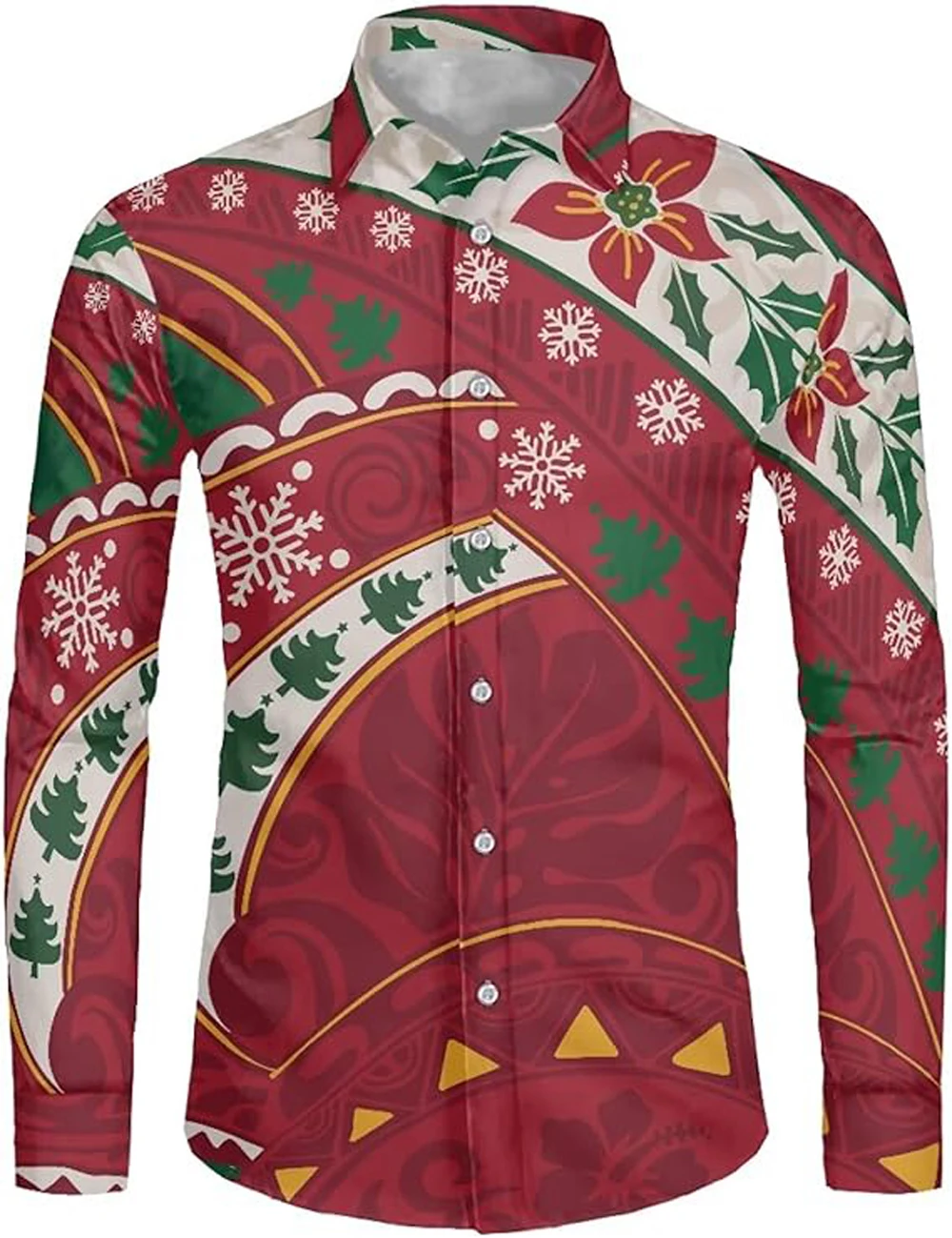 

Men's New Multicolor Christmas Tree New Year's Shirt Long Sleeve Lapel Button Hawaiian Beach Casual Clothes Men Suitable for You