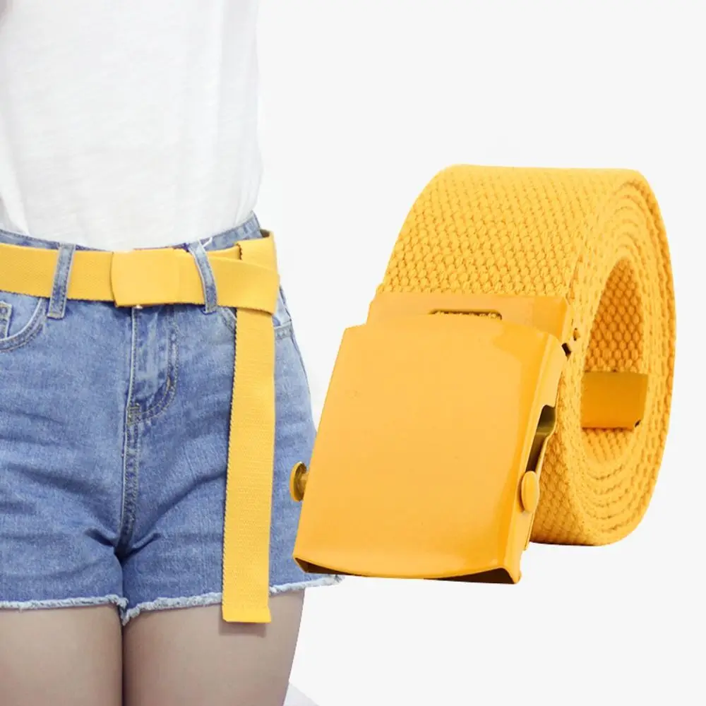 

Retro Canvas Women Nylon Belt Metal Alloy Buckle Pure Color Man's Waist Belt Korean Style Wide Side Jeans Decoration Party