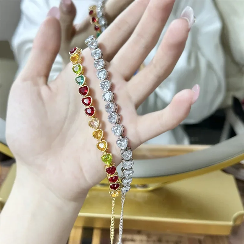 

MDL Moissanite Style Luxury Heart Teardrop Pear Shaped Fancy Coloured Gemstone Bracelet 18k Plated