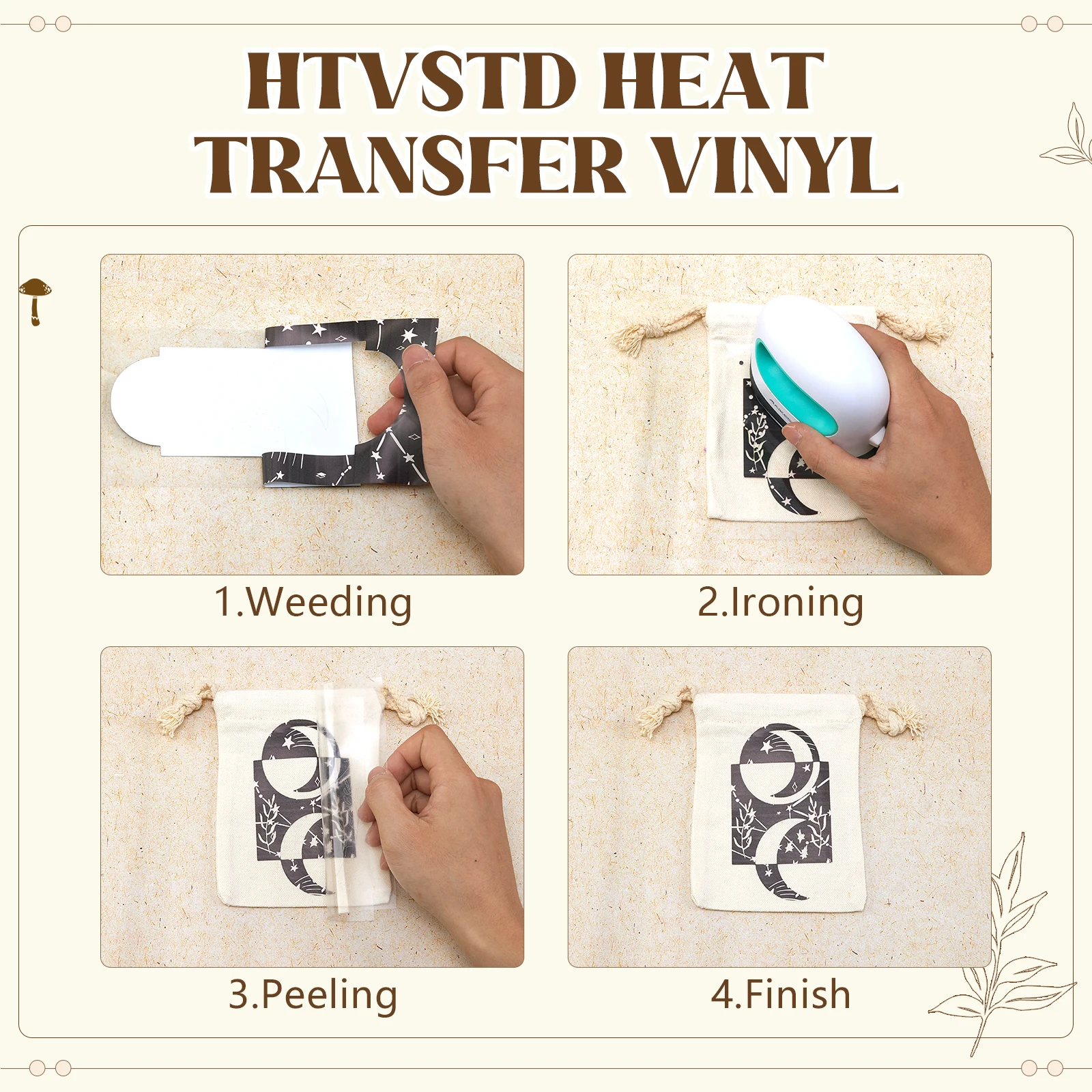 فينيل نقل الحرارة باللونين الأبيض والأسود - 12 ورقة مقاس 12 بوصة × 10 بوصة فطر HTV يزيل الحديد على الفينيل للقمصان #3