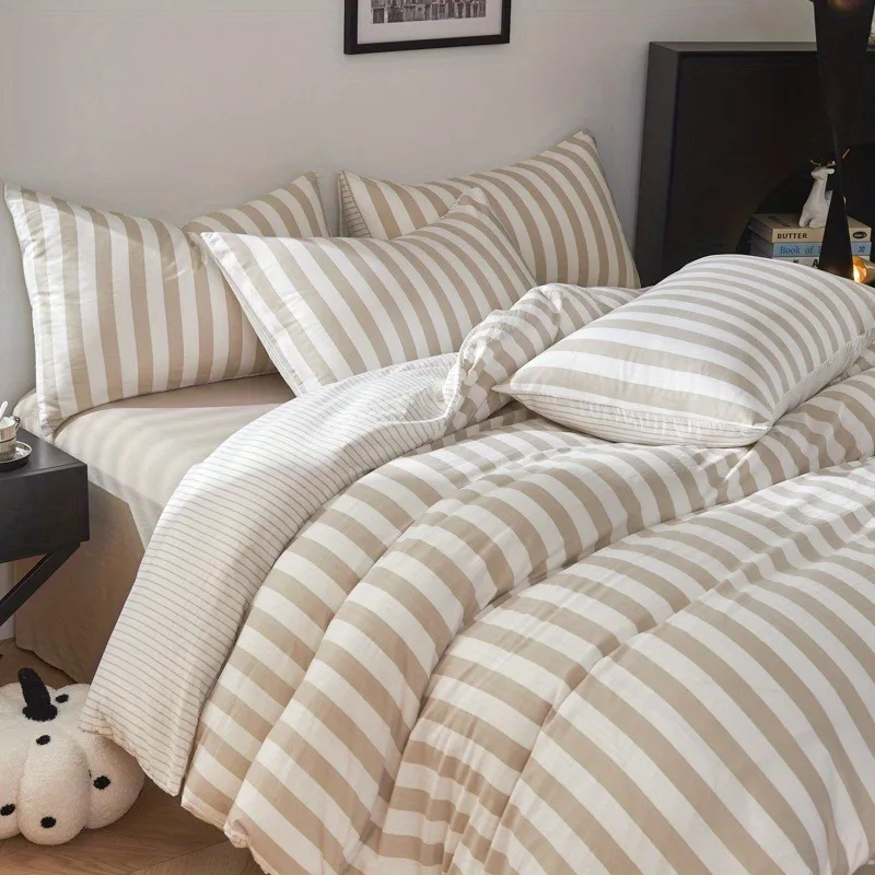 

Simple Striped Bedding Set Ins Solid Color Twin Full Queen Size Duvet Cover Double Bed Fitted Bed Sheets With Pillow Cases