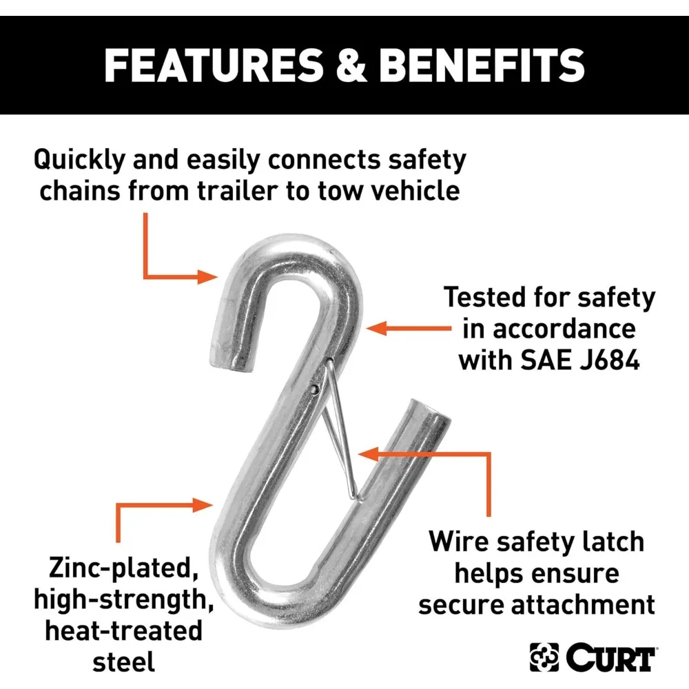 Corrente de segurança para reboque resistente com gancho em S com trava, 17/32 polegadas, certificada para capacidade de carga de 7,600 libras