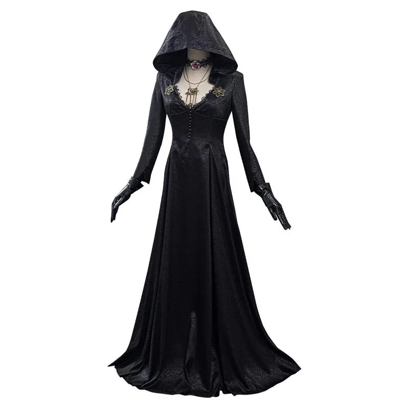 

CyDevil Village Cosplay Black Costume Village Moth Lady Devil Vampire Lady Dress Dimitrescu Fantasy Costume Carnival Party Suit