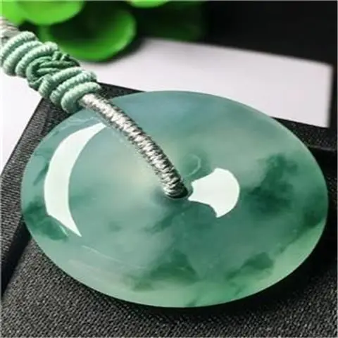 

Myanmar natural large jadeite jade safety buckle pendant A product high waxy ice flower green men's and women's necklaces