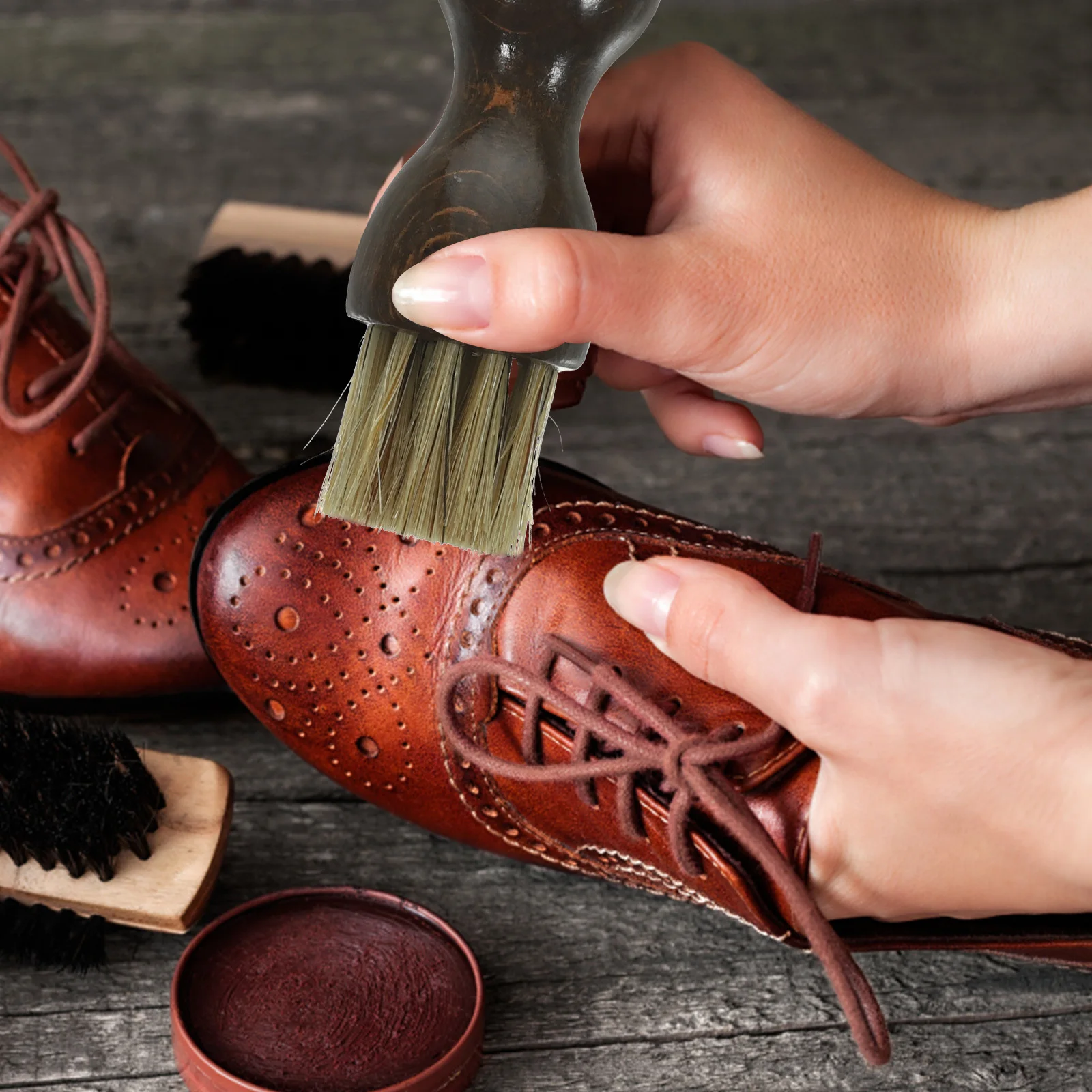 

2pcs Shoe Brush Pig Hair Bristle For Suede Boots Cleaning Waxing Portable Travel Shoe Care Tool Household Use