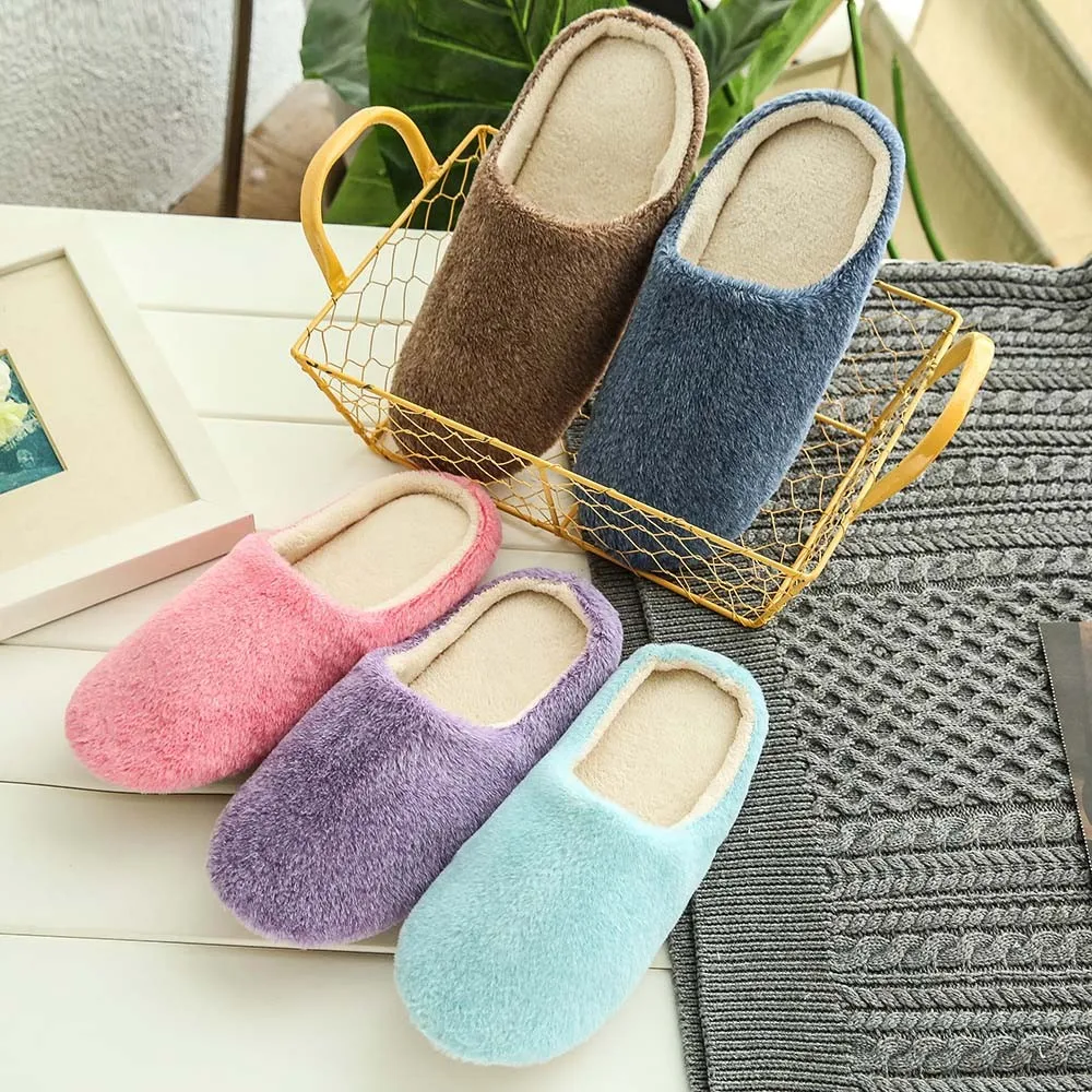 

Women's Slipper Solid Color Autumn And Winter Home Slipper For Men Warm Indoor Bedroom Slides Male Female Stripe Slippers