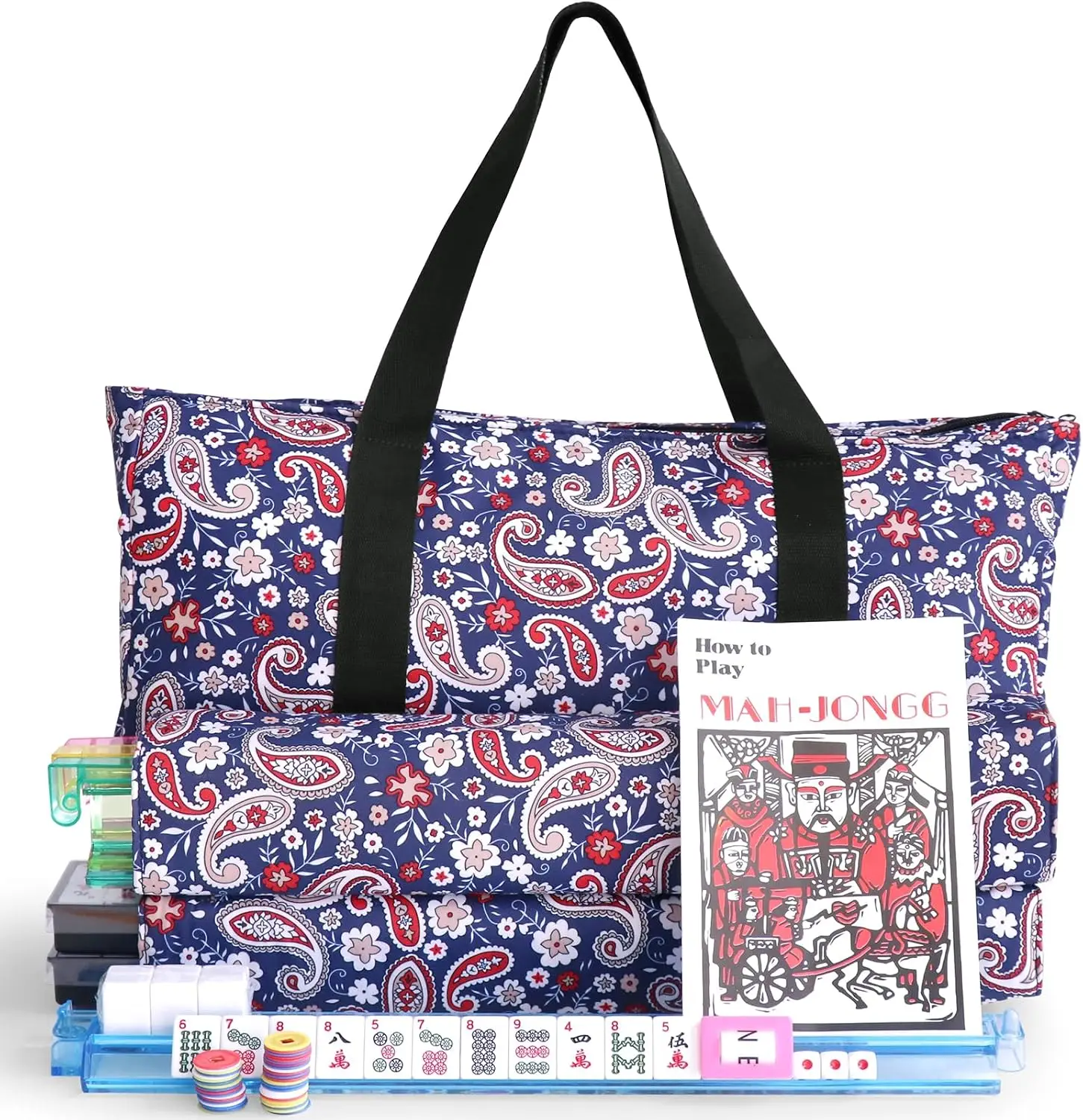 

American Mahjong Set 166 Tiles with 4 Racks & Pushers, Travel Game with Bag, Full Accessories for Family Party