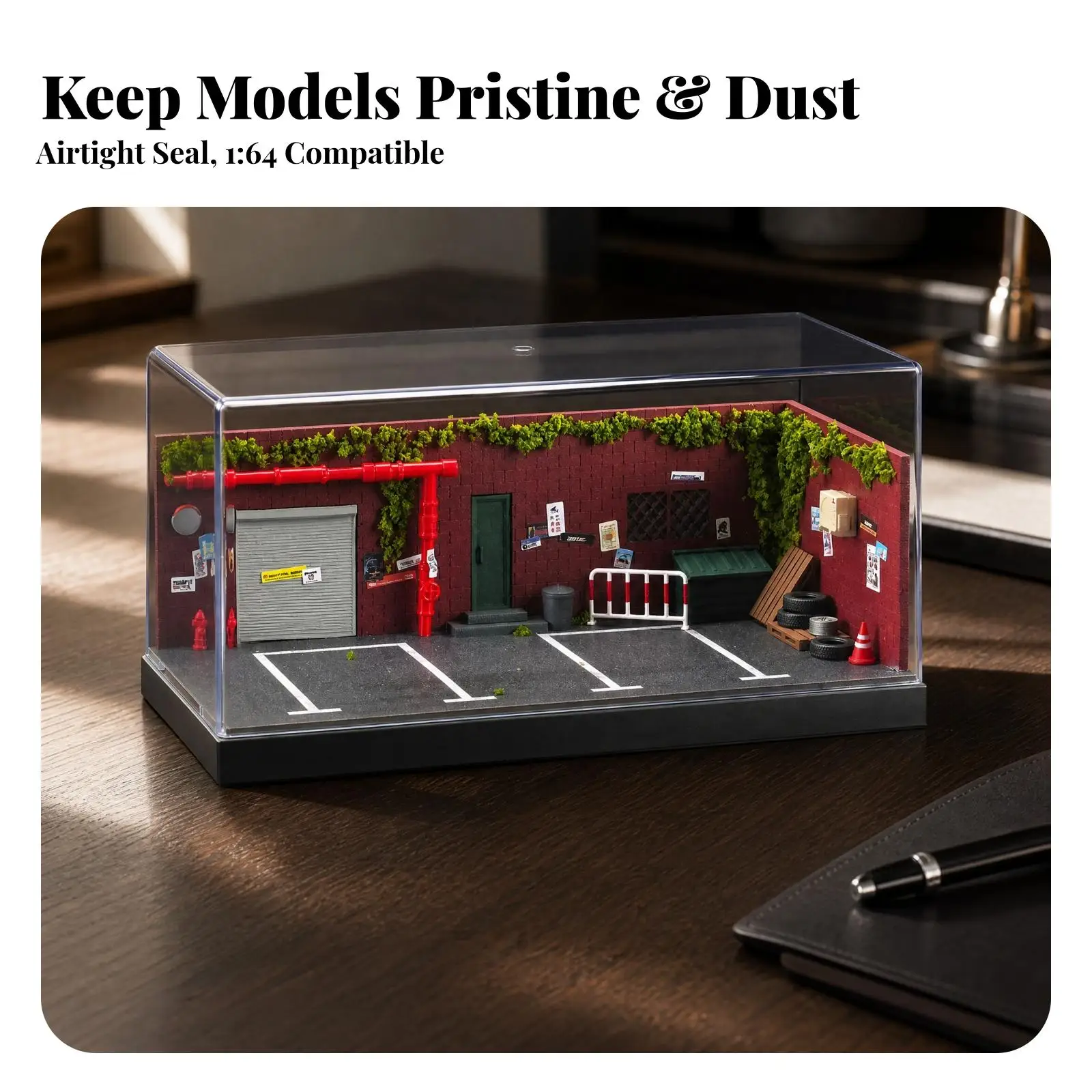 1 64 Scale Old Warehouse Street Diorama Miniature Scene Display PVC Case for Collector Photography Props