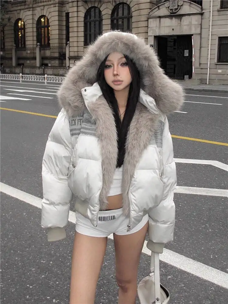 

2025 зимние новые женские парки с меховым капюшоном, хлопковая куртка в уличном стиле, лоскутное меховое утепленное теплое хлопковое пальто, верхняя одежда