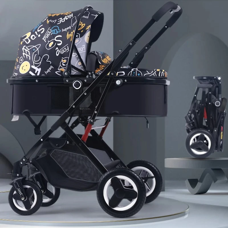 Baby Stroller Can Sit and Lie Down Lightweight Folding High Landscape Four-wheel Shock Absorption Two-way Push Newborn Stroller