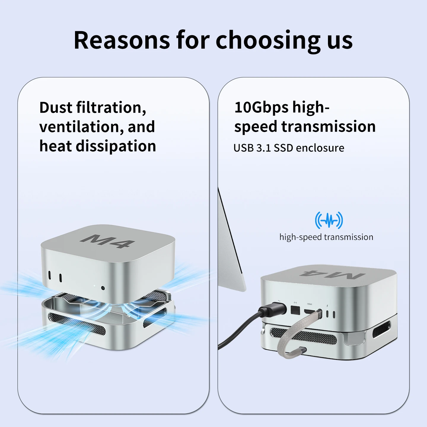 

Алюминиевый охлаждающий кронштейн USB-C, док-станция для твердотельного накопителя для Mac mini M4, M4 Pro, крепление для рассеивания тепла, пылезащитная рама