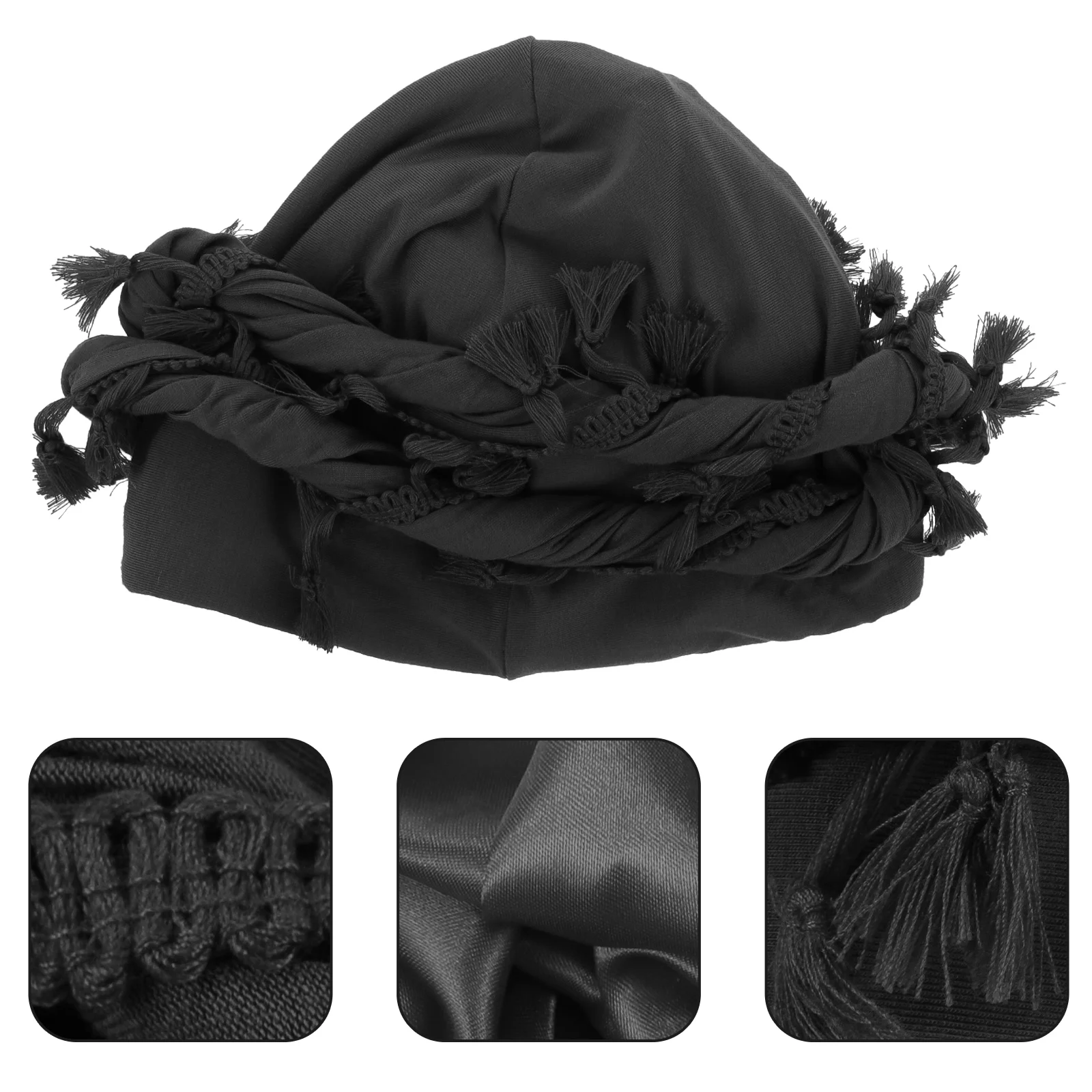 

Tassel-edged Turban Hat Head Wraps for Men Headband Tassels Men's Headscarf Hair Hedging Cap Turbans Mens