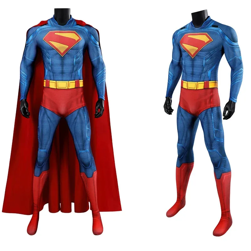 

2025 11 New Clark Superhero Cosplay Kent Costume 3D Print Jumpsuit Red Cape Suit David Corenswet Film Halloween Carnival Man Cos