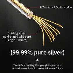 7 Core Pure Silver Gold Plated Bulk Audio Signal Cable AUX Pair Recording Wire Internal Cable Headphone Upgrade Cable