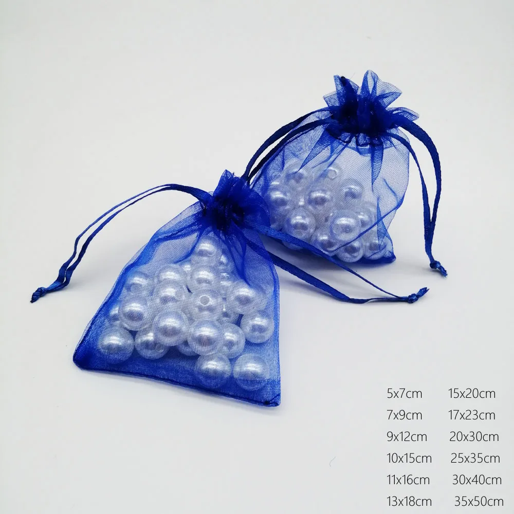 1000pcs Candy Supplies Organza Drawstring Pouch Royal Blue Gift Bags Sachet Packaging Christmas Party Favors Wedding Display Diy