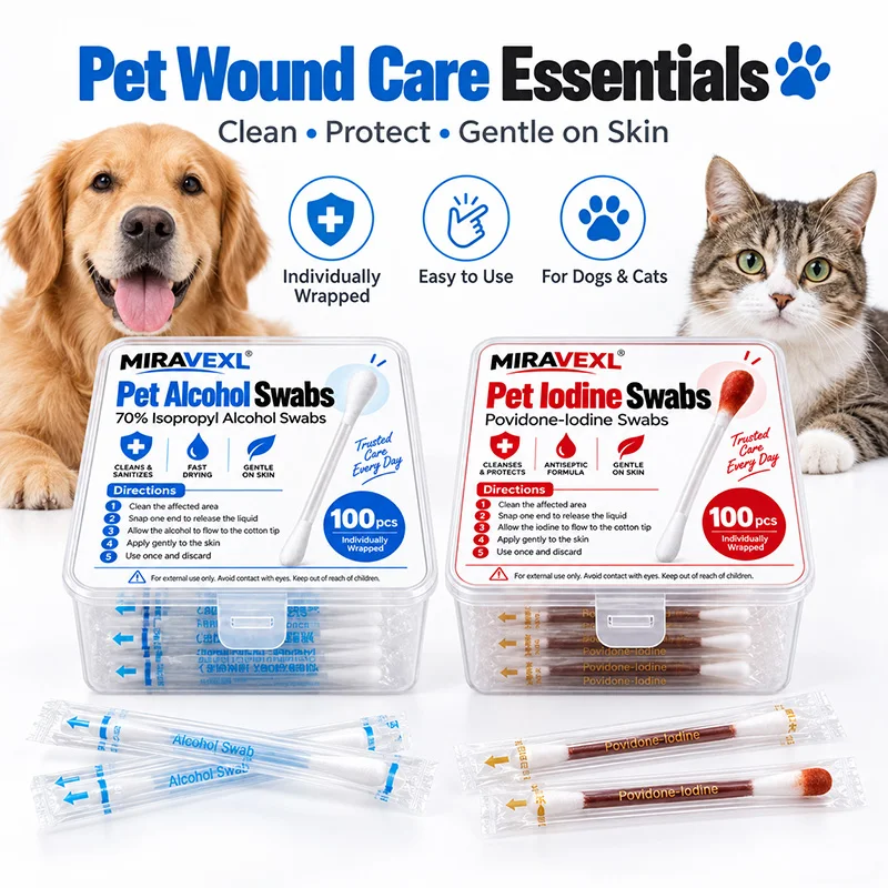Haustier-Wundversorgungs-Tupfer-Set 200 Stück, 70% Isopropylalkohol & Povidon-Jod Antiseptikum, Erste-Hilfe-Hautvorbereitung für Hunde, Katzen und Haustiere – Detail 5