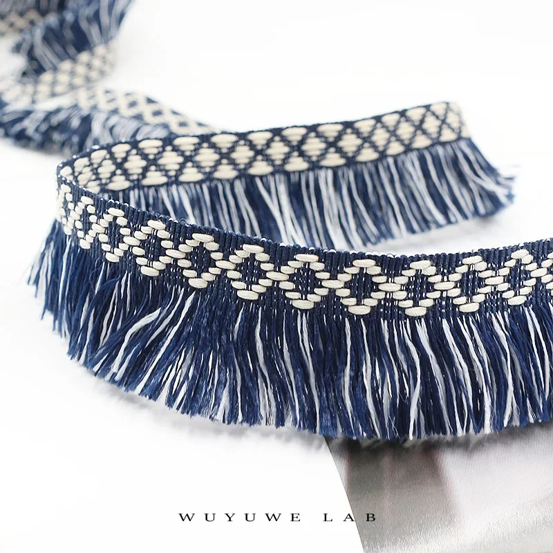 2m Bicolor Navy blue White Diamond Webbing Tassel Fringe Lace Trim Lace Clothing Curtains DIY Home Accessories Tassels Lace 3cm