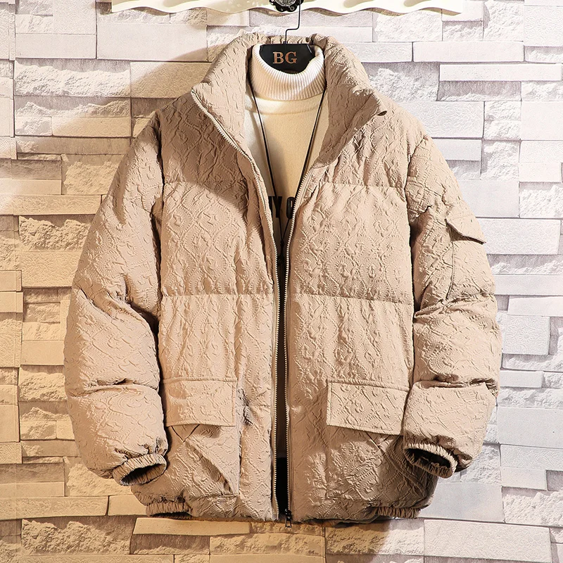 

Thiened Cotton Jaet for Men Winter Warm Outerwear Trendy Brand Youth Casual Zipper Closure Long Sve Hooded Coat