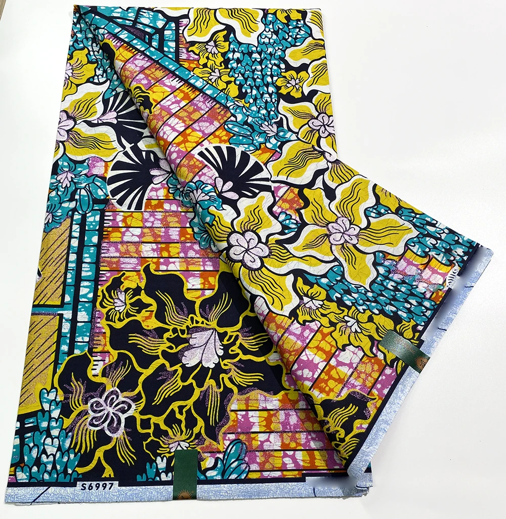 Newest African Golden Wax Fabric 100% Cotton Fashion Wax Prints Pagne Nigeria Ghana Tissu 6 yards For Women Sewing Dresses