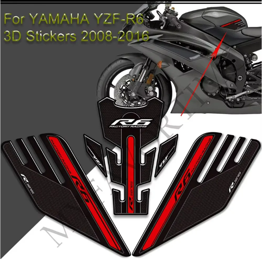 For YAMAHA YZF-R6 YZF R6 YZFR6 Stickers Decals Protector Tank Pad Grips Gas Fuel Oil Kit Knee 2008 - 2012 2013 2014 2015 2016