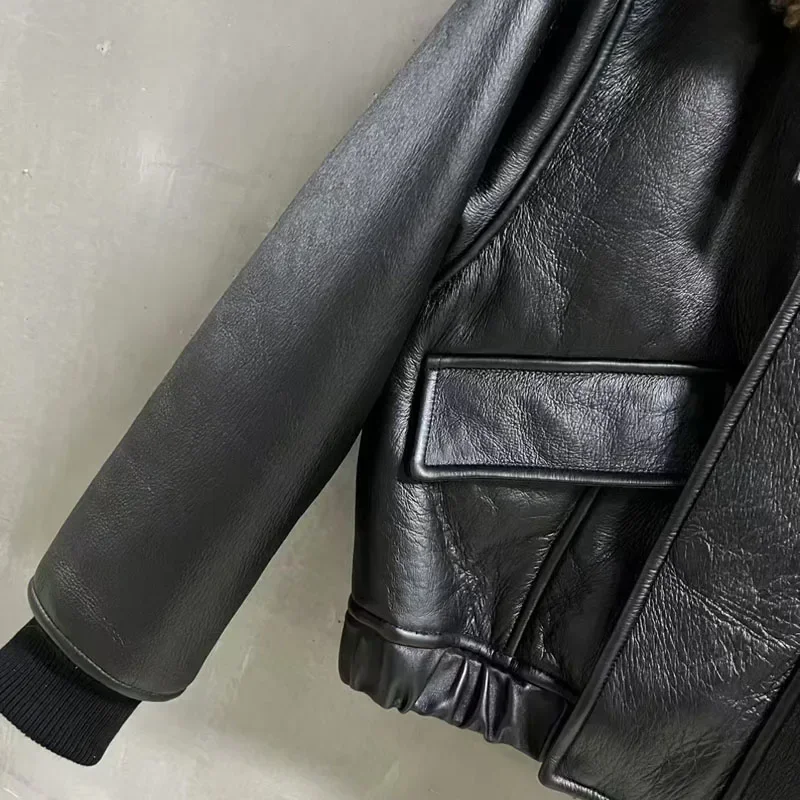 Manteau en vraie fourrure de mouton mérinos naturel pour femme, épais et chaud, Design court avec col en laine véritable, vêtements féminins de haute qualité, hiver