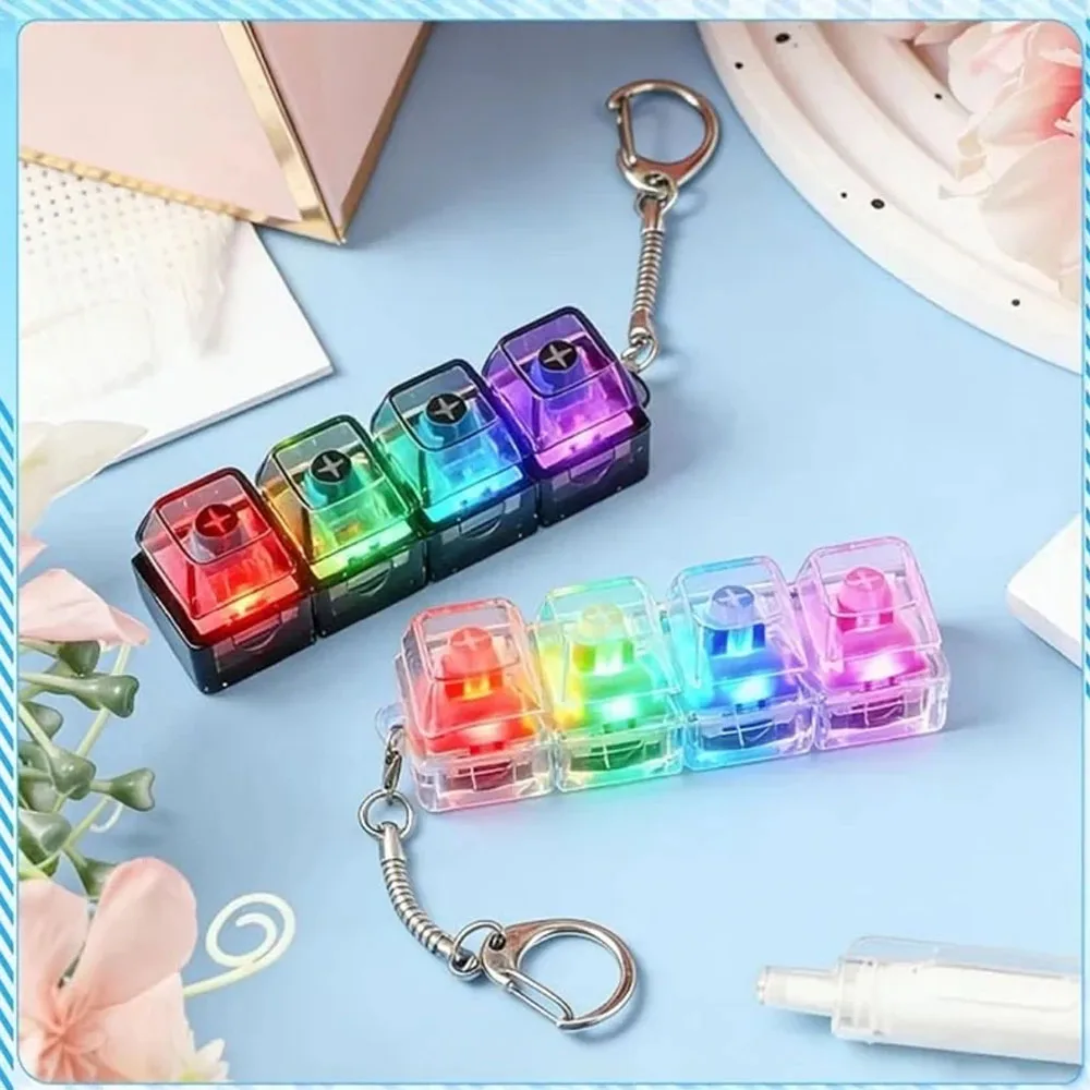 @*LED Light Up Fidget Keychain Transparent Mechanical Switch Stress Relief Toy Anti-Anxiety Gadget for Adults Office