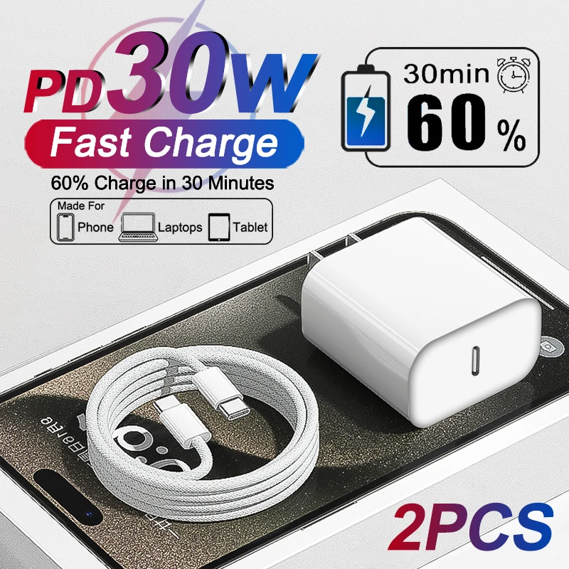 2PCS US 30W Original Fast Charger For Apple iPhone 17 11 12 13 14 15 16 Pro Max Fast Charging Cable PD Charger Phone Accessories