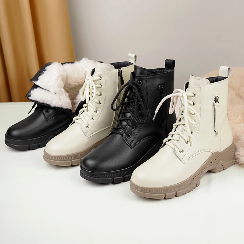 AIYUQI – bottes d'hiver en cuir véritable pour femme, bottes de neige plates et antidérapantes, à la mode, en laine naturelle, chaudes, nouvelle collection 2026