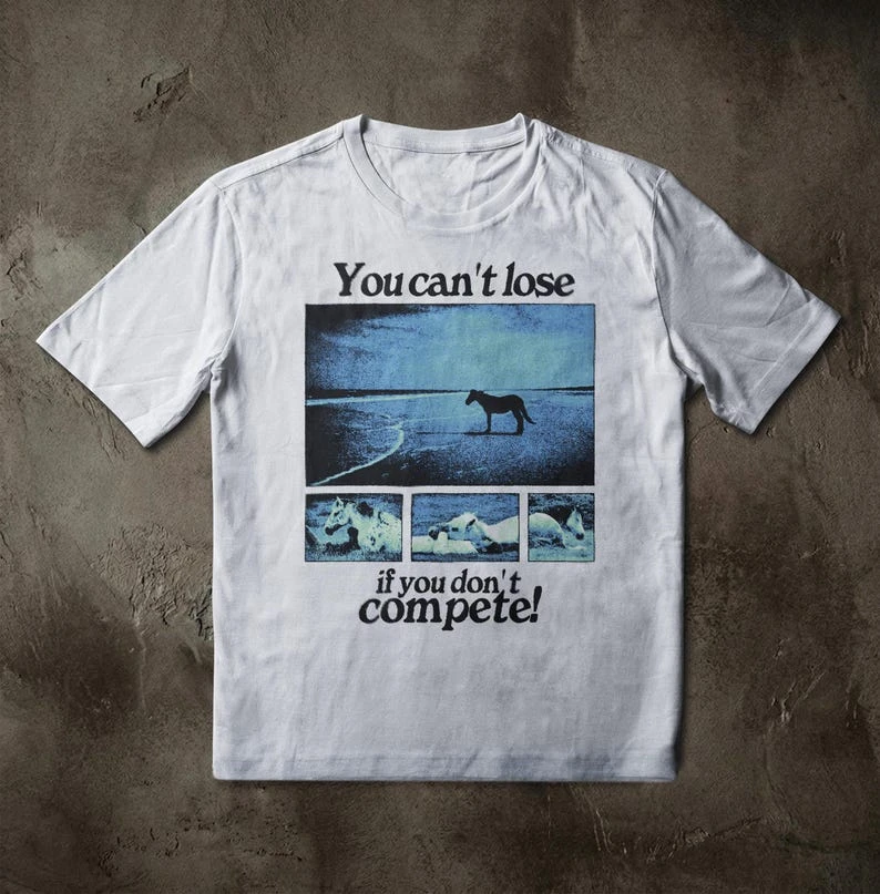 Anti-struggle surreal horse graphic T-shirt, 90s grunge style meme T-shirt  Loose-fitting casual unisex streetwear shirt