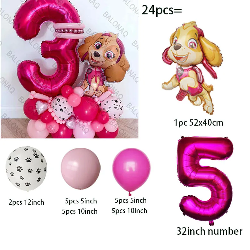 24pcs Paw Patrol Balloon Birthday Party Decorations Skye Latex Aluminum Foil Balloons Girl Party Baby Shower Supplies