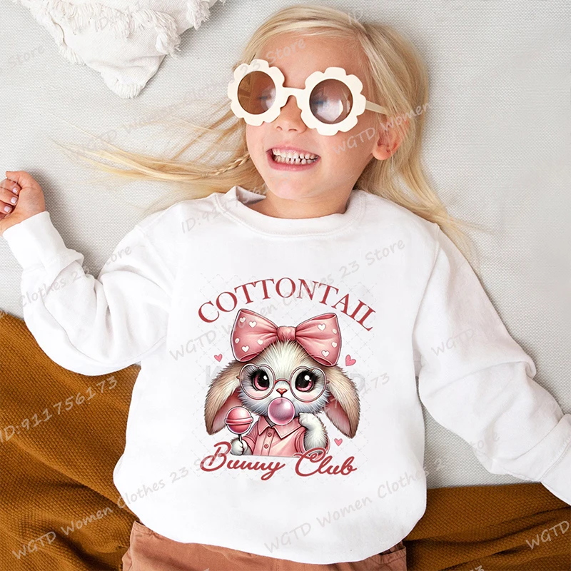 Easter Day Cottontail Bunny Club Sweatshirts For Kids Creative Children Autumn Winter O Neck Hoodless Pullovers Soft Casual Tops