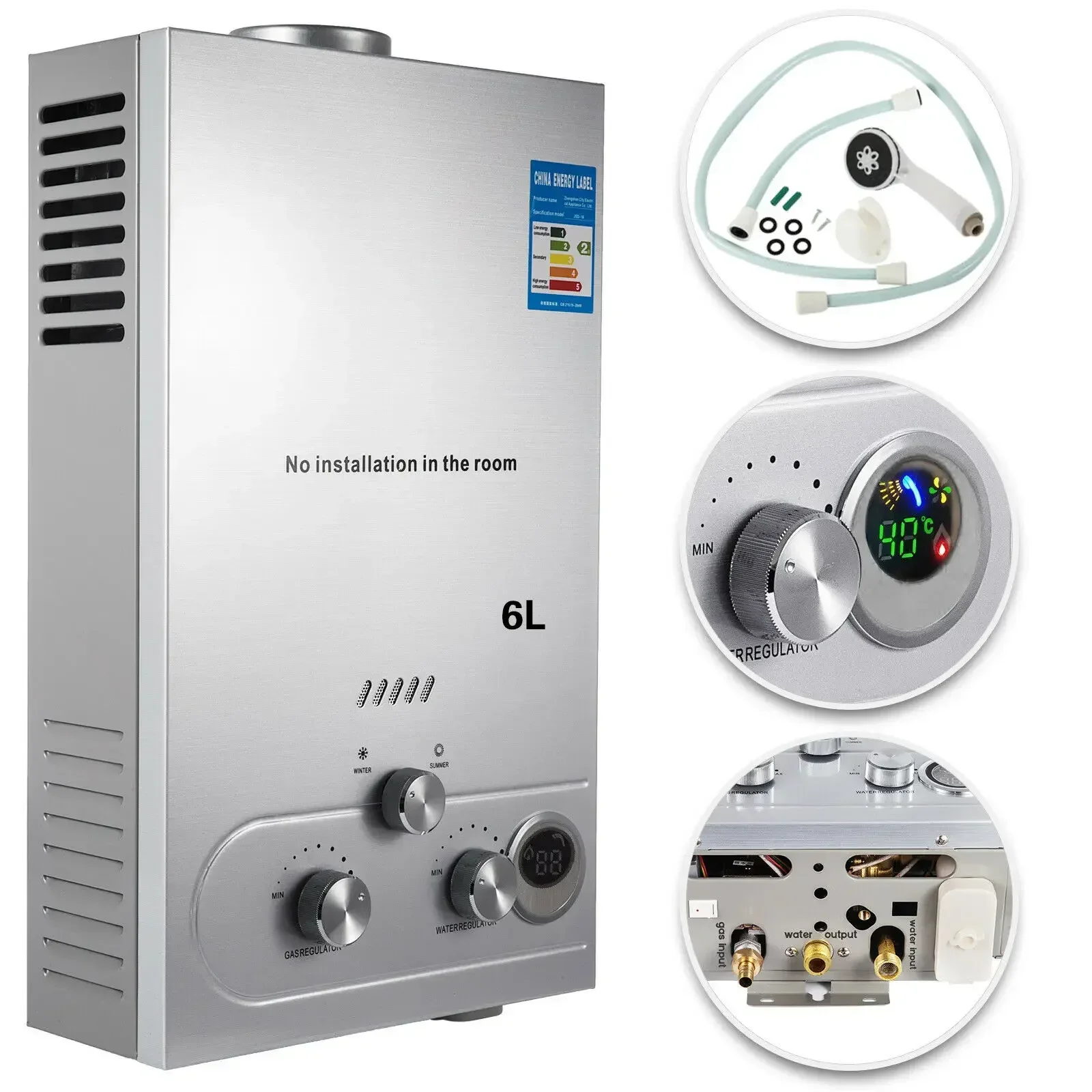 Vevor 6l 8l 10l 12l 16l 18l Lpg Draagbare Instand Boiler Propaan Gas Lpg Wand Gemonteerde Tankloze Boiler Digitaal Display