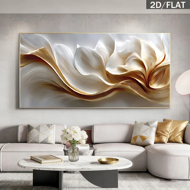 

2D Flat Modern Abstract Wavy Lines Canvas Wall Art - Frameless Minimalist Neutral Canvas Prints for Decorating Living Rooms Wall